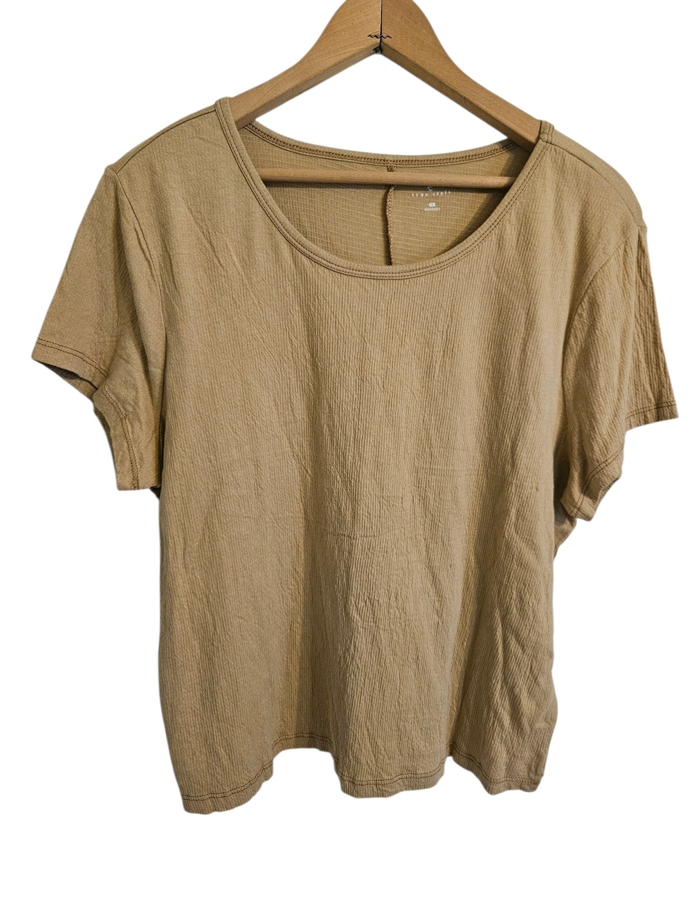 True Craft Beige Textured Cotton Blend Casual Crew Neck Sz 0X New